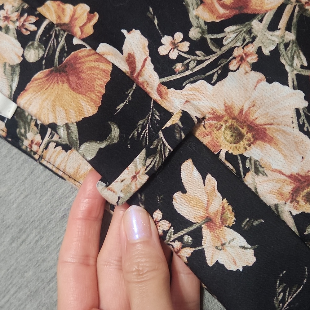 H&M Brand Floral High-Rise Straight-Leg Cigarette Pants Trousers - Picture 7 of 11